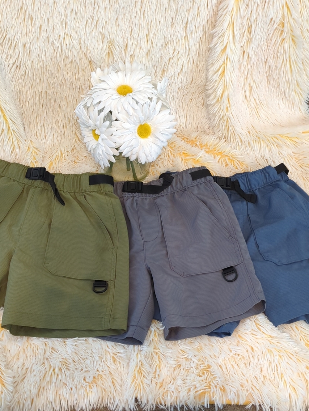 🩳Three-Pack Casual Elastic-Waist Utility Shorts - Olive, Gray, Blue🩳